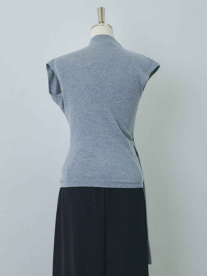 [予約]サイドベルトボトルネックノースリーブニットトップス/gray