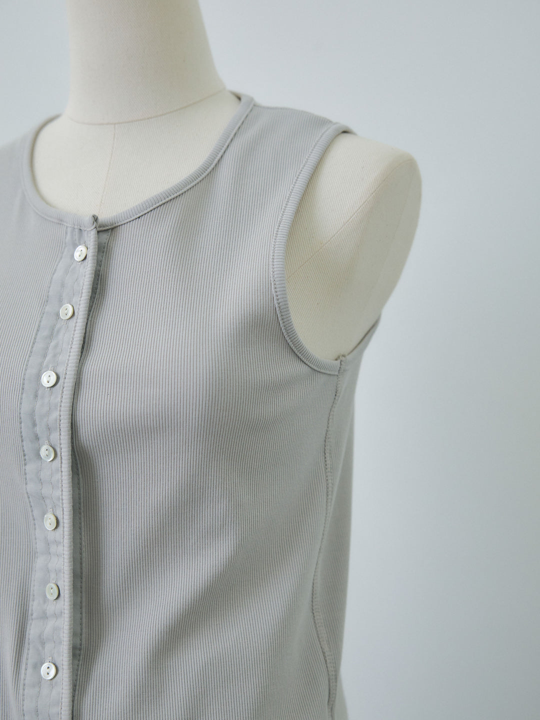 【Allure】[SET]フロントボタンテレコリブタンクトップ+カットオフコットンツイルタックワイドパンツ(2set)