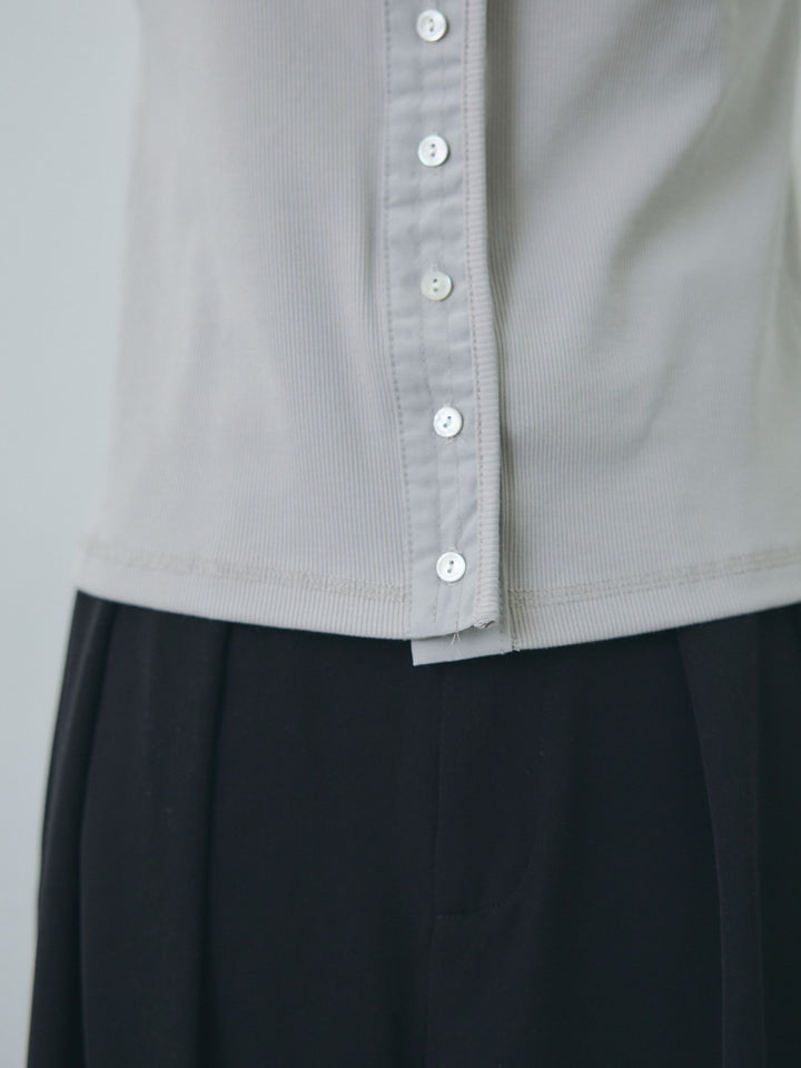 【Allure】[SET]フロントボタンテレコリブタンクトップ+カットオフコットンツイルタックワイドパンツ(2set)