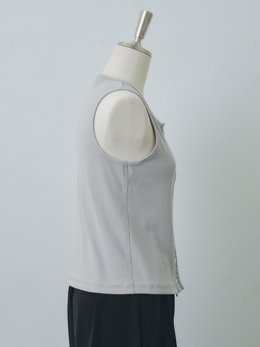 【Allure】[SET]フロントボタンテレコリブタンクトップ+カットオフコットンツイルタックワイドパンツ(2set)