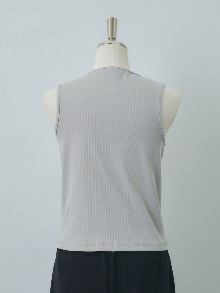 【Allure】[SET]フロントボタンテレコリブタンクトップ+カットオフコットンツイルタックワイドパンツ(2set)