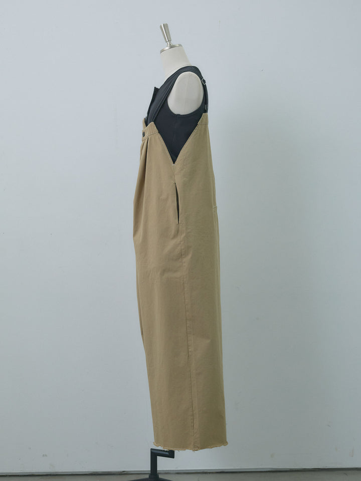 [予約]カットオフコットンツイル配色ステッチサロペット/beige