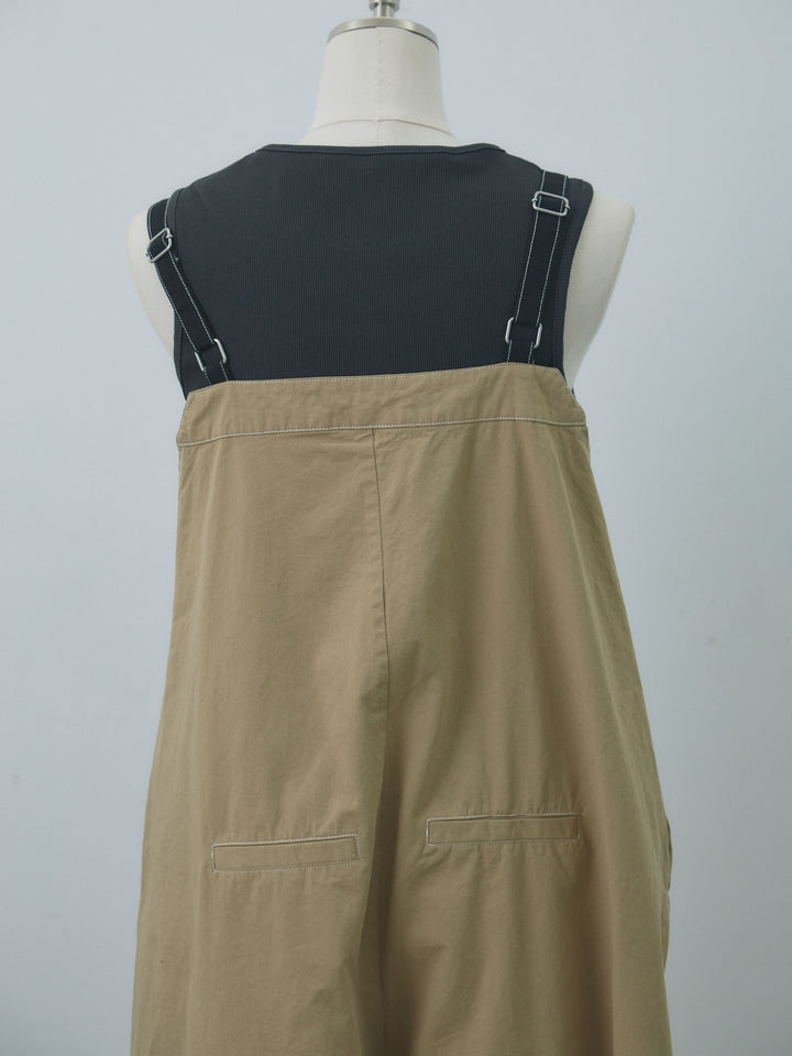 [予約]カットオフコットンツイル配色ステッチサロペット/beige