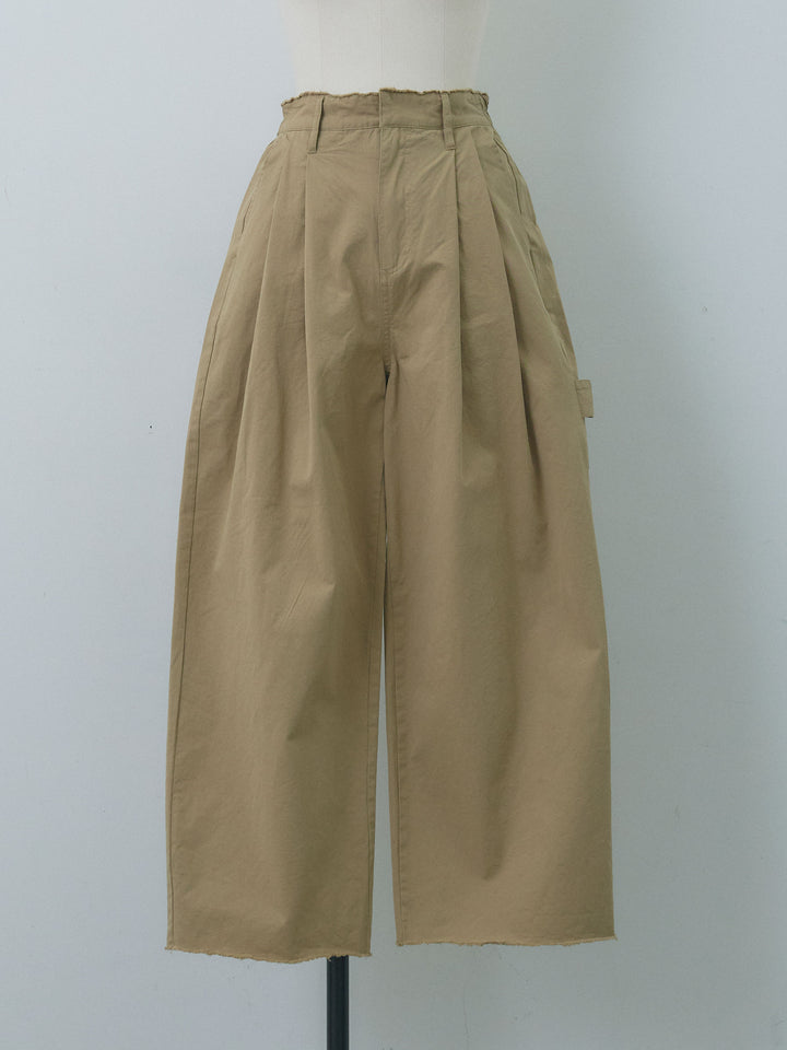 【Allure】[SET]フロントボタンテレコリブタンクトップ+カットオフコットンツイルタックワイドパンツ(2set)