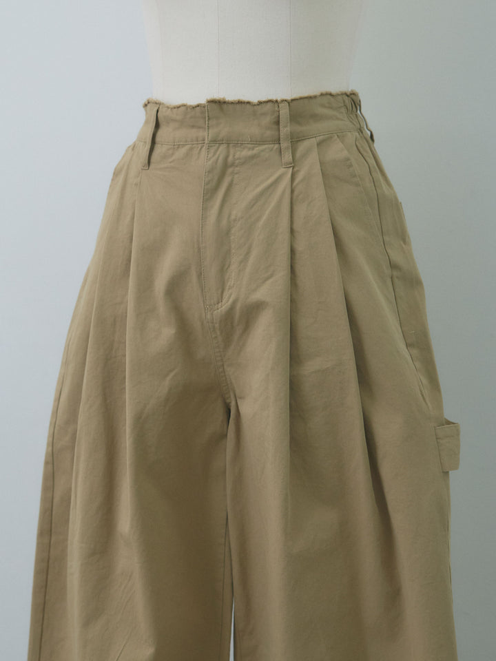 【Allure】[SET]フロントボタンテレコリブタンクトップ+カットオフコットンツイルタックワイドパンツ(2set)