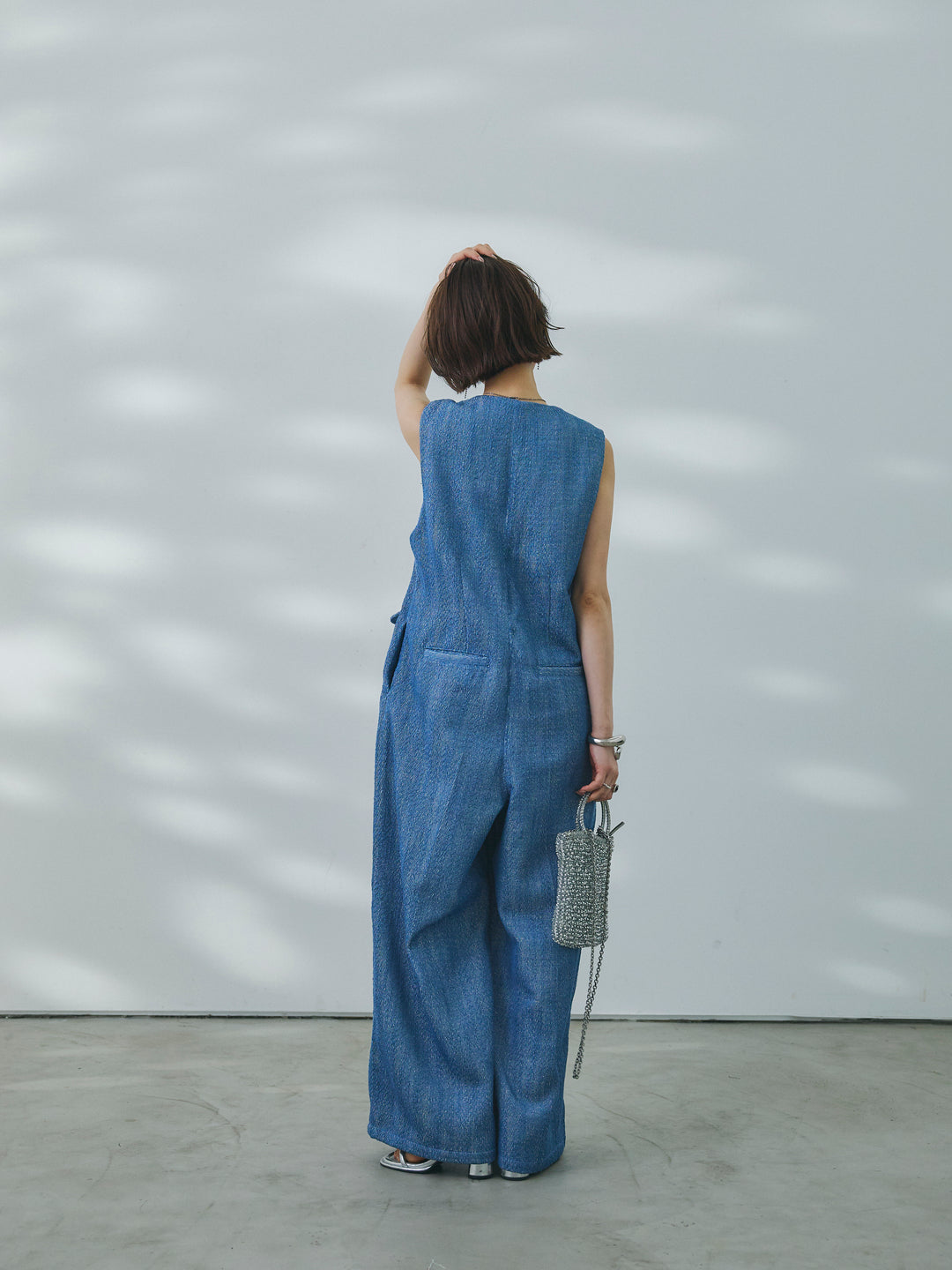 [予約]デニムライクヘリンボーンサロペット/blue