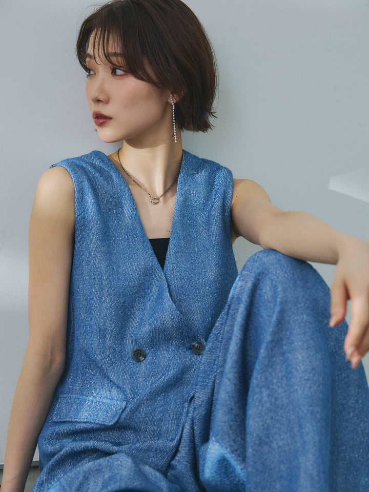 [予約]デニムライクヘリンボーンサロペット/blue
