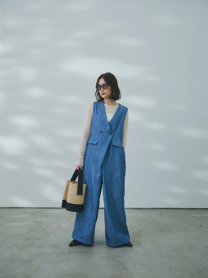 [予約]デニムライクヘリンボーンサロペット/blue