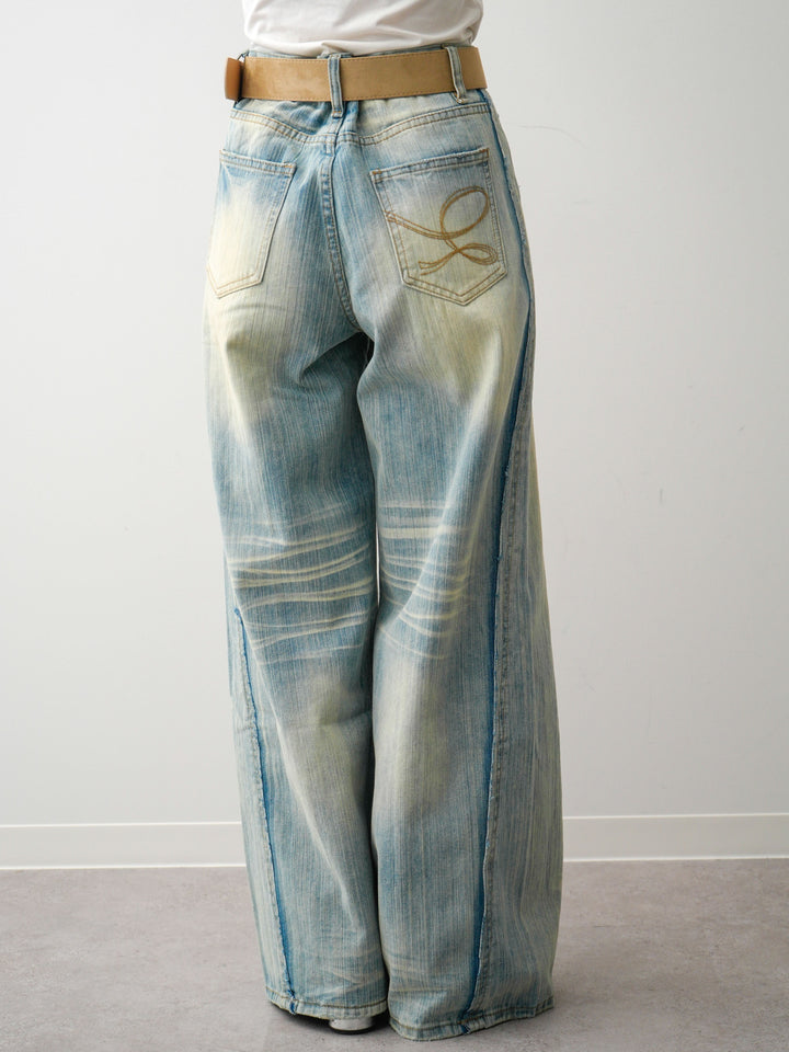 [予約]縦ウォッシュワイドデニムパンツ/lightblue