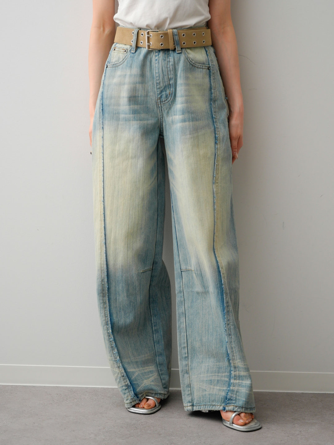 [予約]縦ウォッシュワイドデニムパンツ/lightblue
