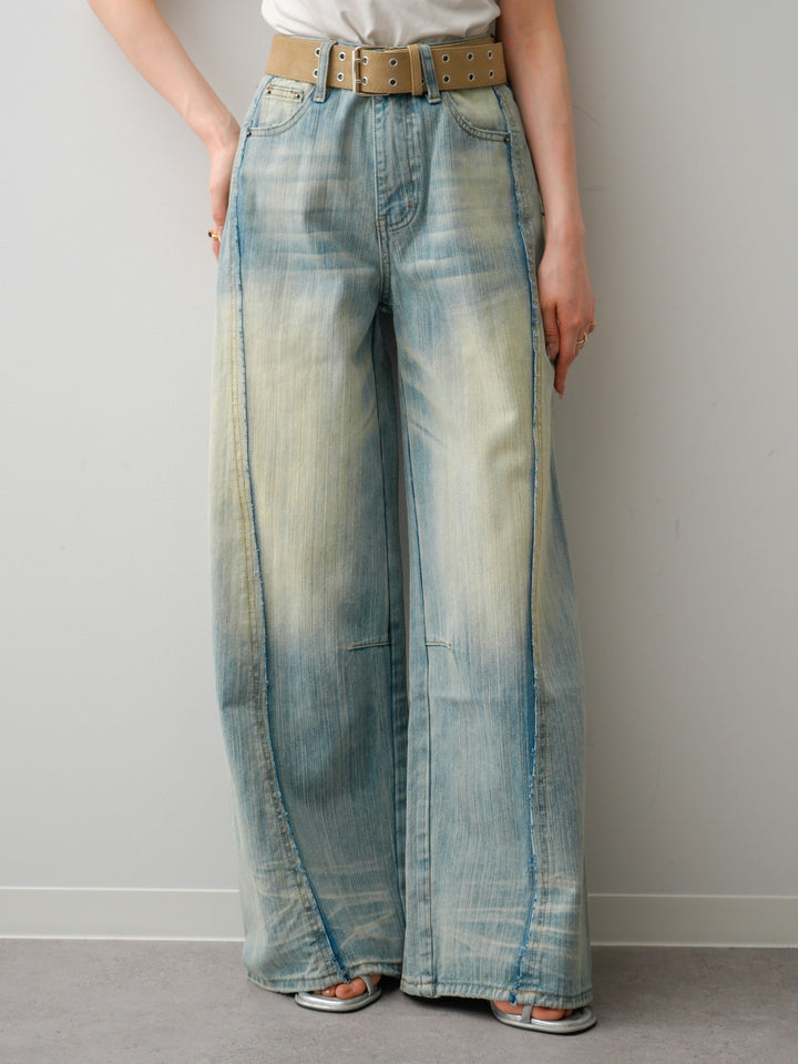 [予約]縦ウォッシュワイドデニムパンツ/lightblue