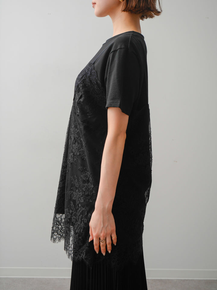 [予約]レースキャミチュニックレイヤードTEE/black