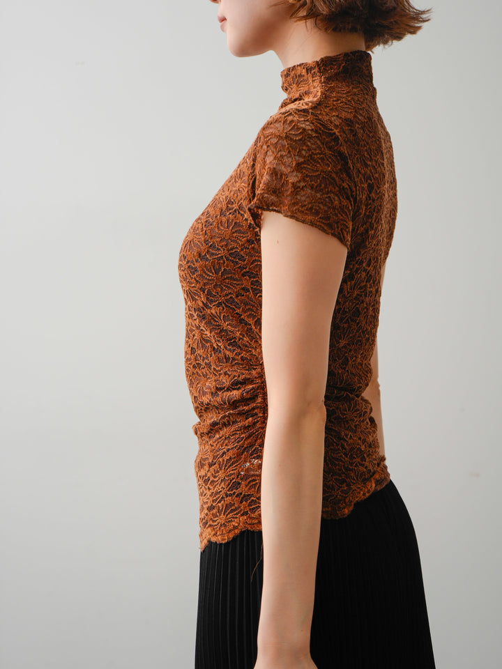 [予約]ベルベットレースフレンチトップス/brown