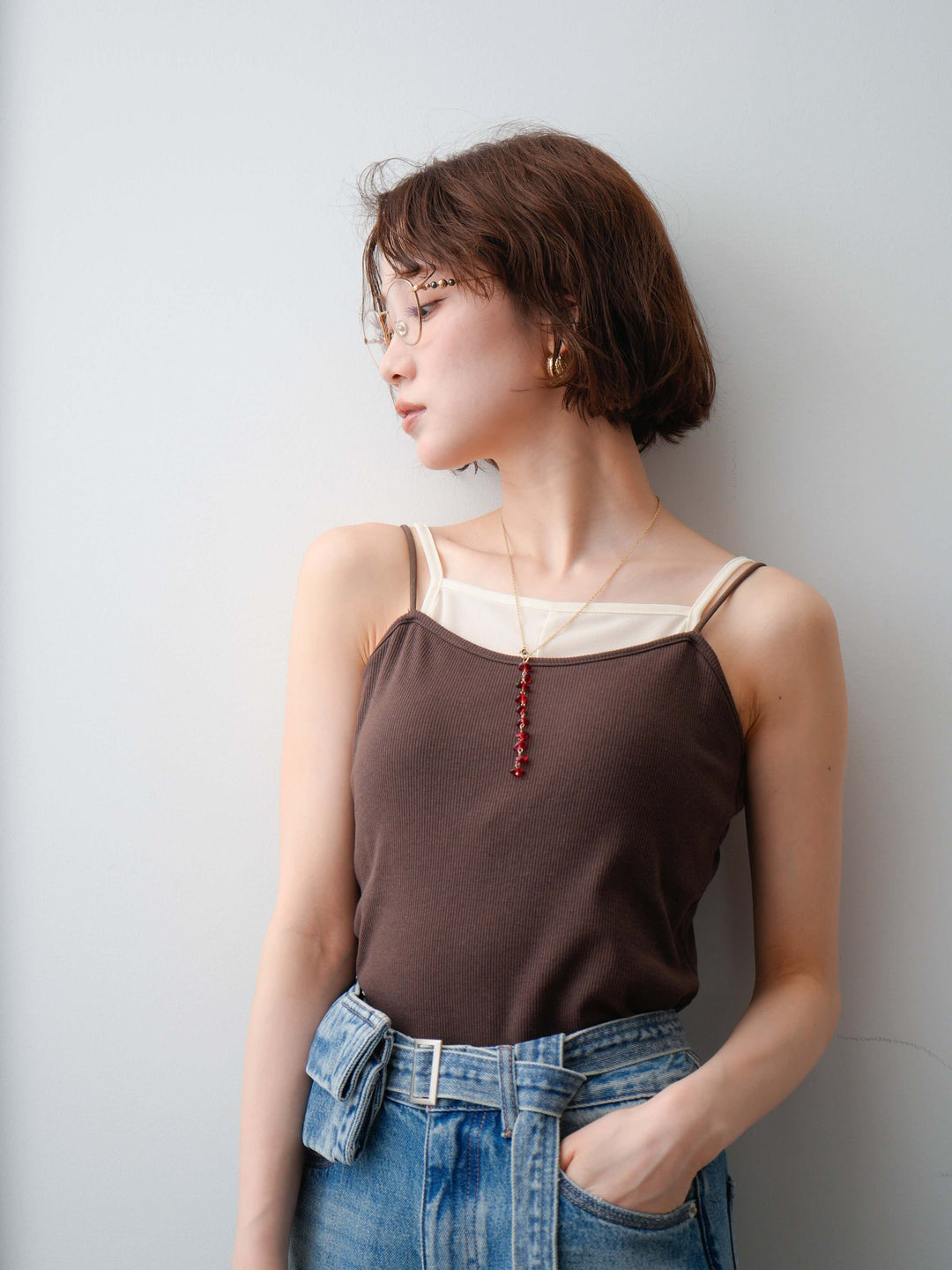 [予約]カラーストーンネックレス/red