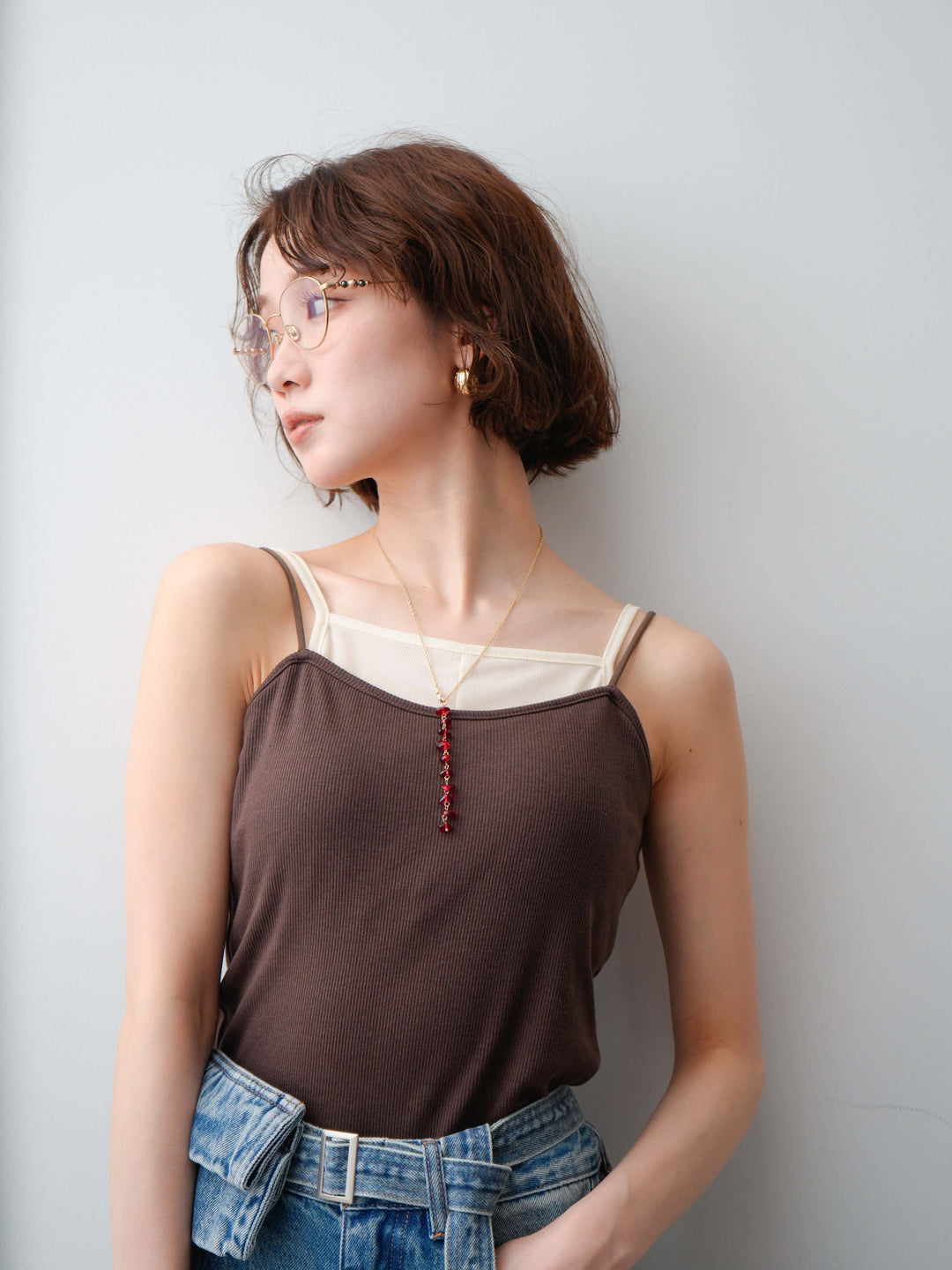 [予約]カラーストーンネックレス/red