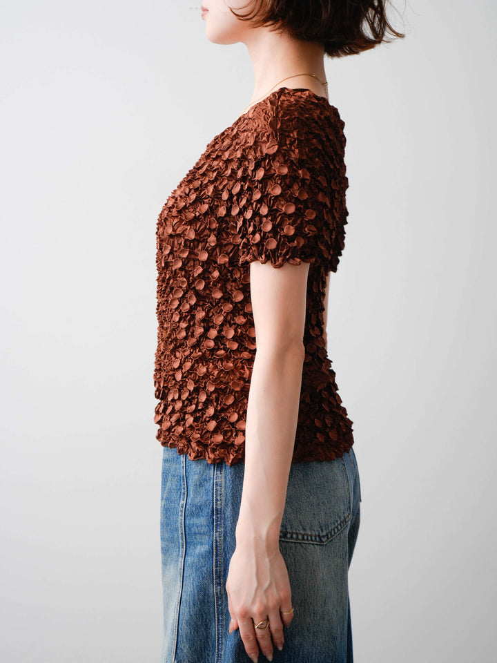 [予約]ドットスモッキングフレンチトップス/brown