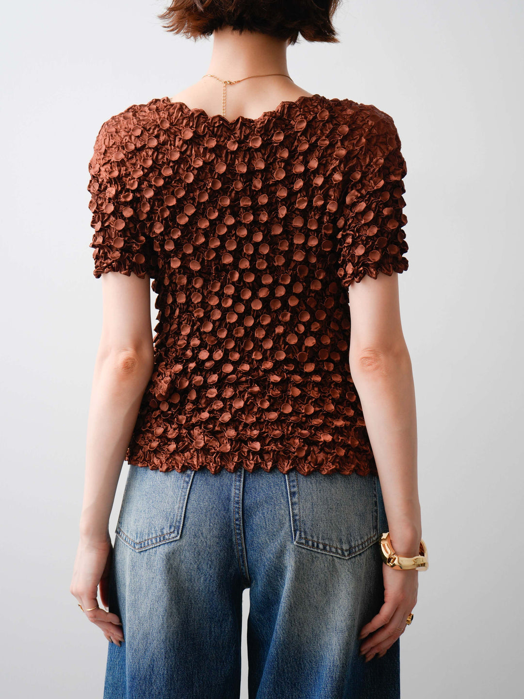 [予約]ドットスモッキングフレンチトップス/brown
