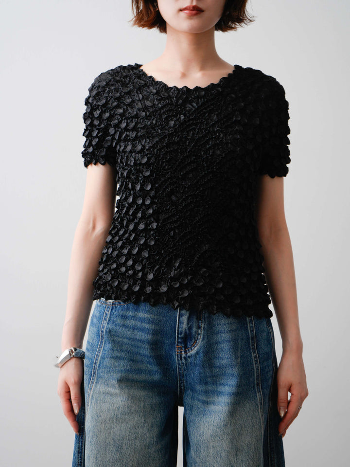 [予約]ドットスモッキングフレンチトップス/black