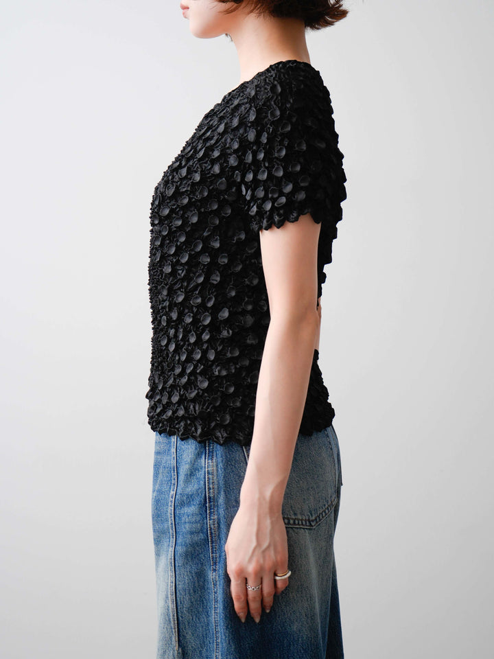 [予約]ドットスモッキングフレンチトップス/black