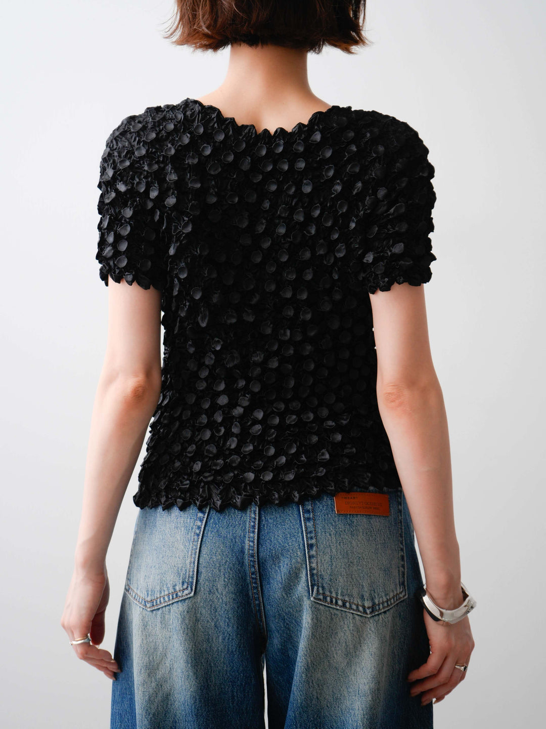 [予約]ドットスモッキングフレンチトップス/black