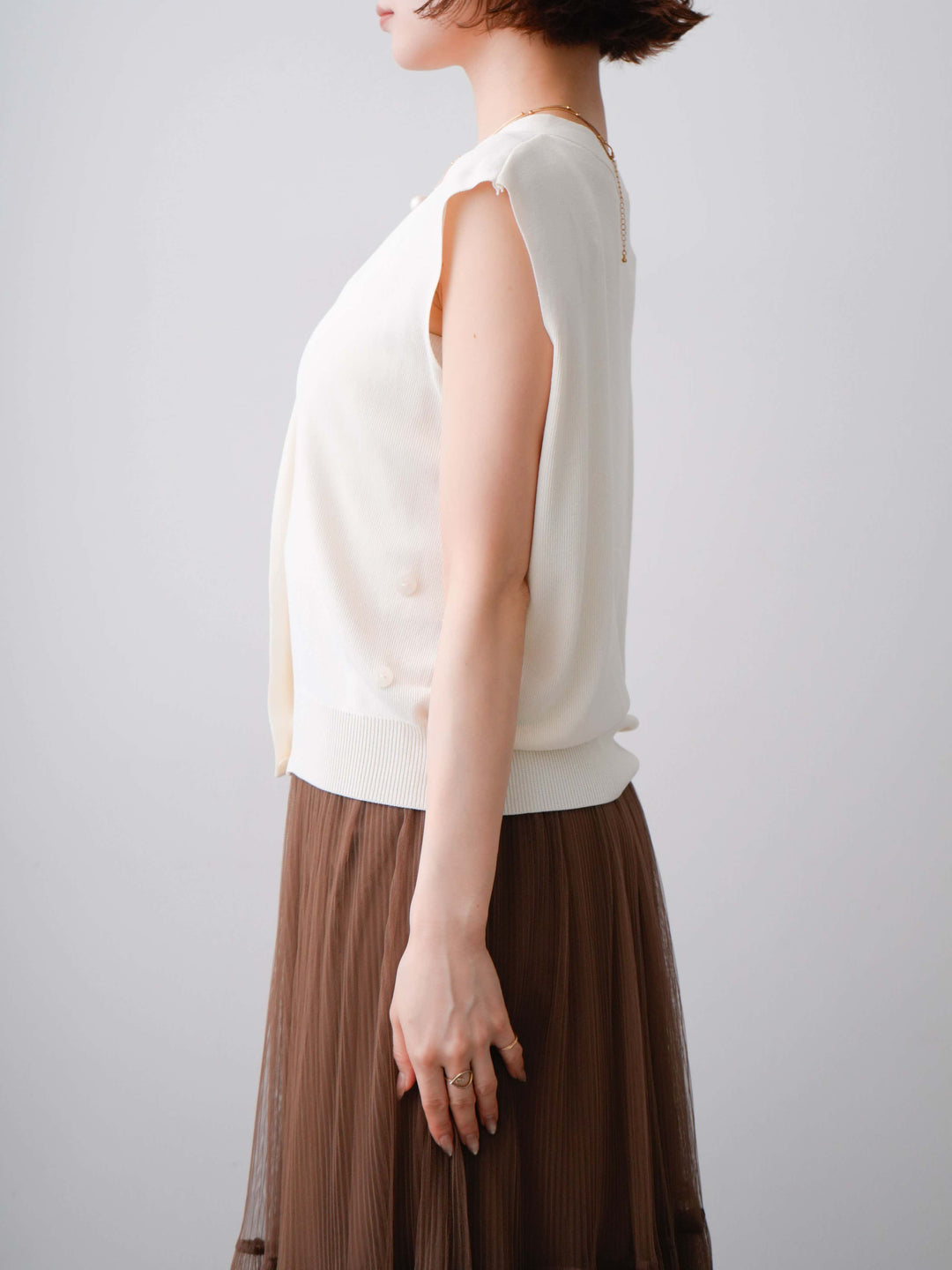[予約]ネックレイヤードアシメニットベスト/ivory