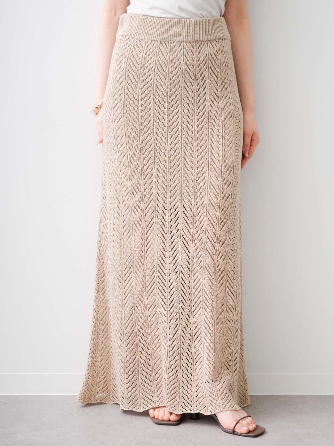 [予約]クロシェシアーセミフレアスカート/beige