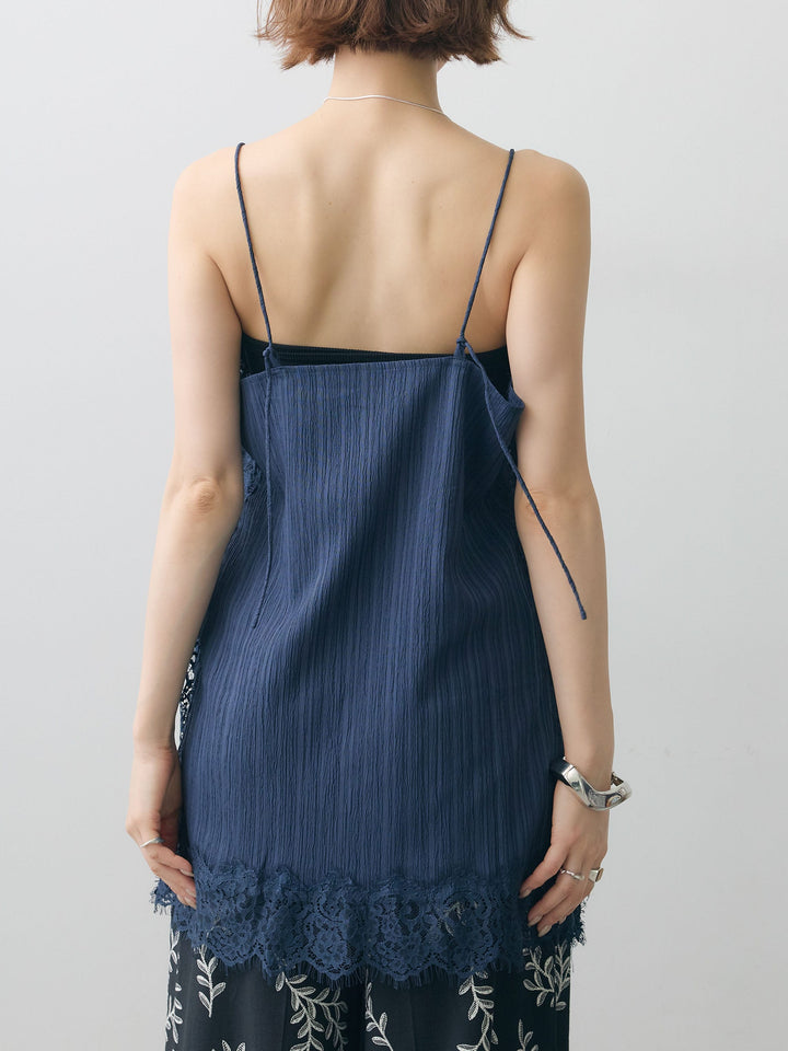 [予約]ワッシャーテクスチャーレーストリムキャミソール/navy