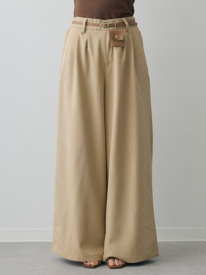 [予約]ポーチベルト付サイドビジュータックワイドパンツ/beige