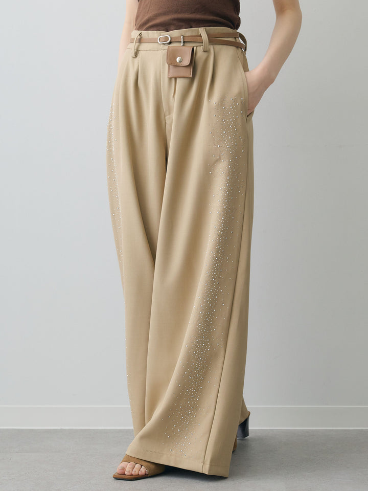 [予約]ポーチベルト付サイドビジュータックワイドパンツ/beige