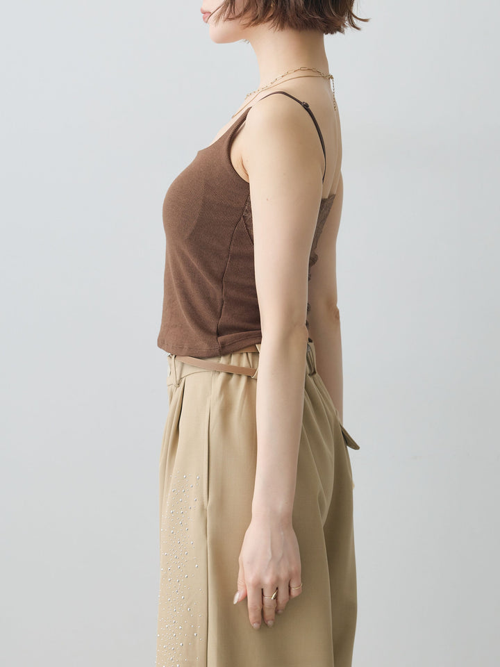 [予約]カップ付バックレースキャミソール/brown