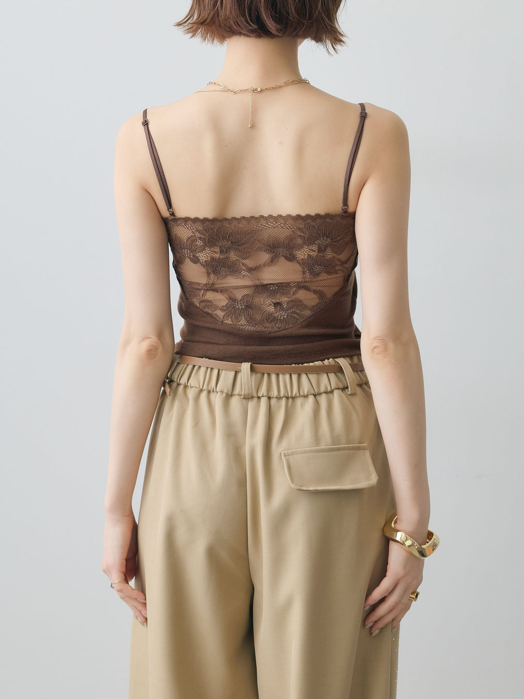 [予約]カップ付バックレースキャミソール/brown