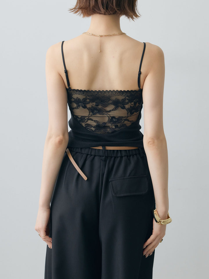 [予約]カップ付バックレースキャミソール/black