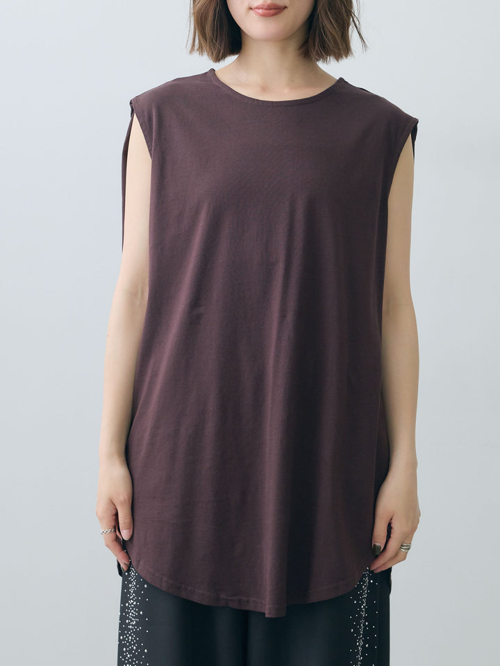 [予約]オーバーサイズノースリカットソー/brown