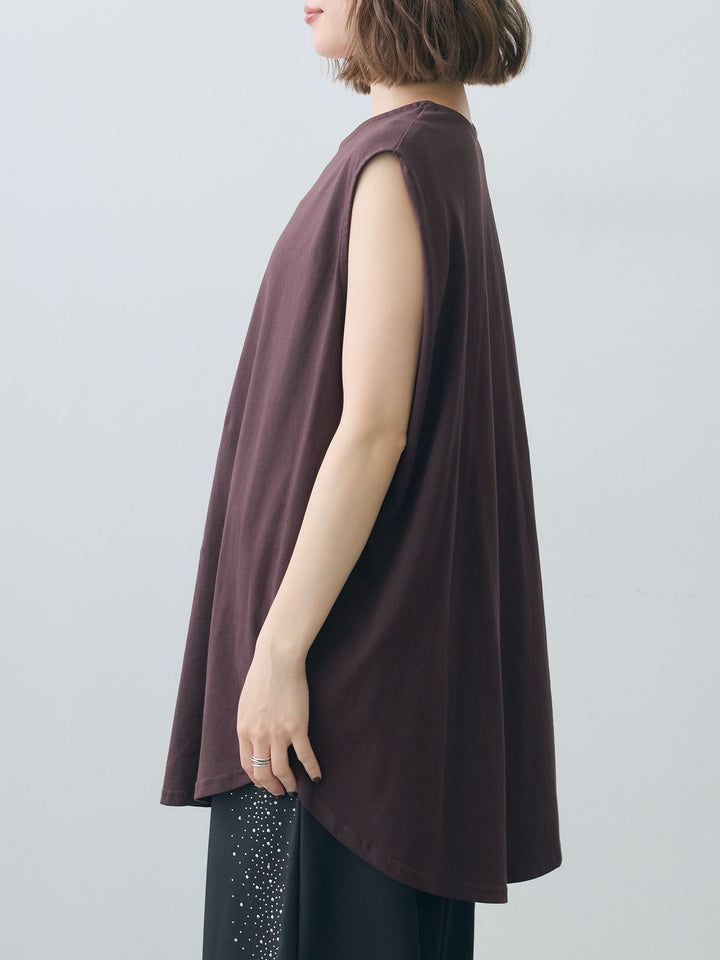 [予約]オーバーサイズノースリカットソー/brown