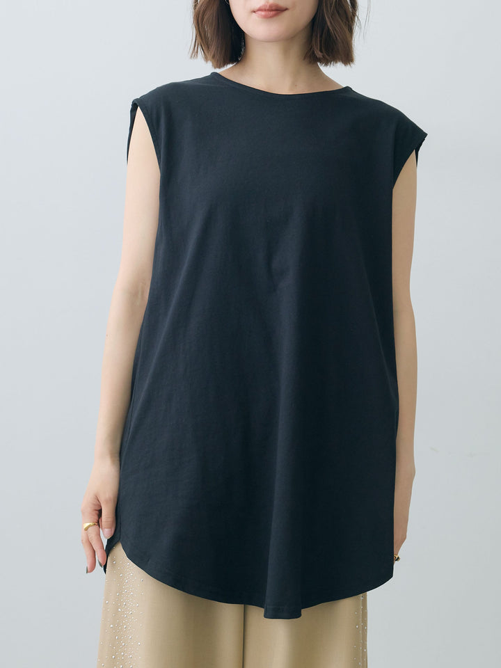 [予約]オーバーサイズノースリカットソー/black