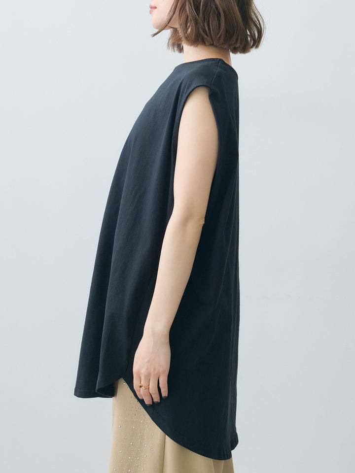 [予約]オーバーサイズノースリカットソー/black