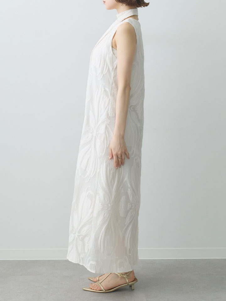 [予約]Vネックシアージャガードノースリワンピース/white