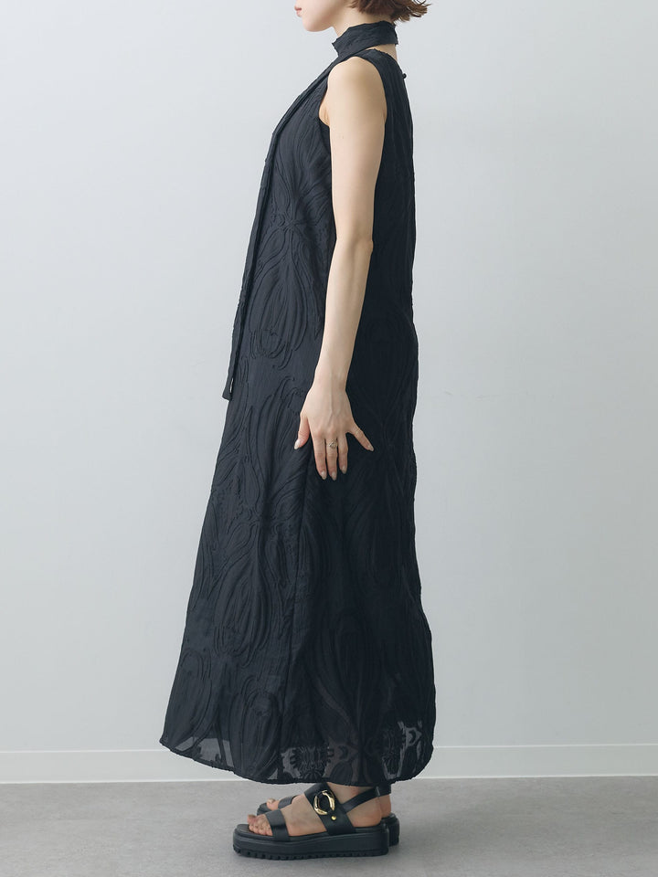 [予約]Vネックシアージャガードノースリワンピース/black