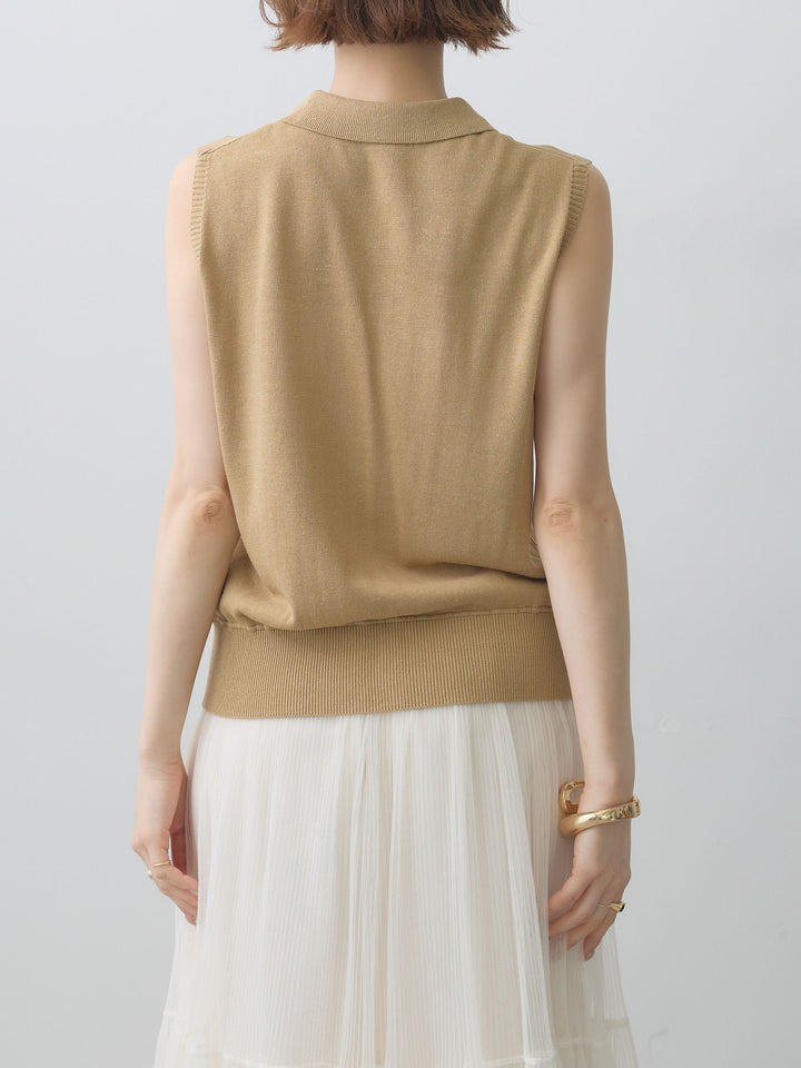 [予約]ダブルポケットポロニットトップス/beige