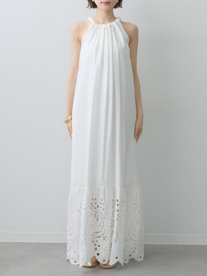 [予約]スカラップヘムカットワークレースキャミワンピース/white