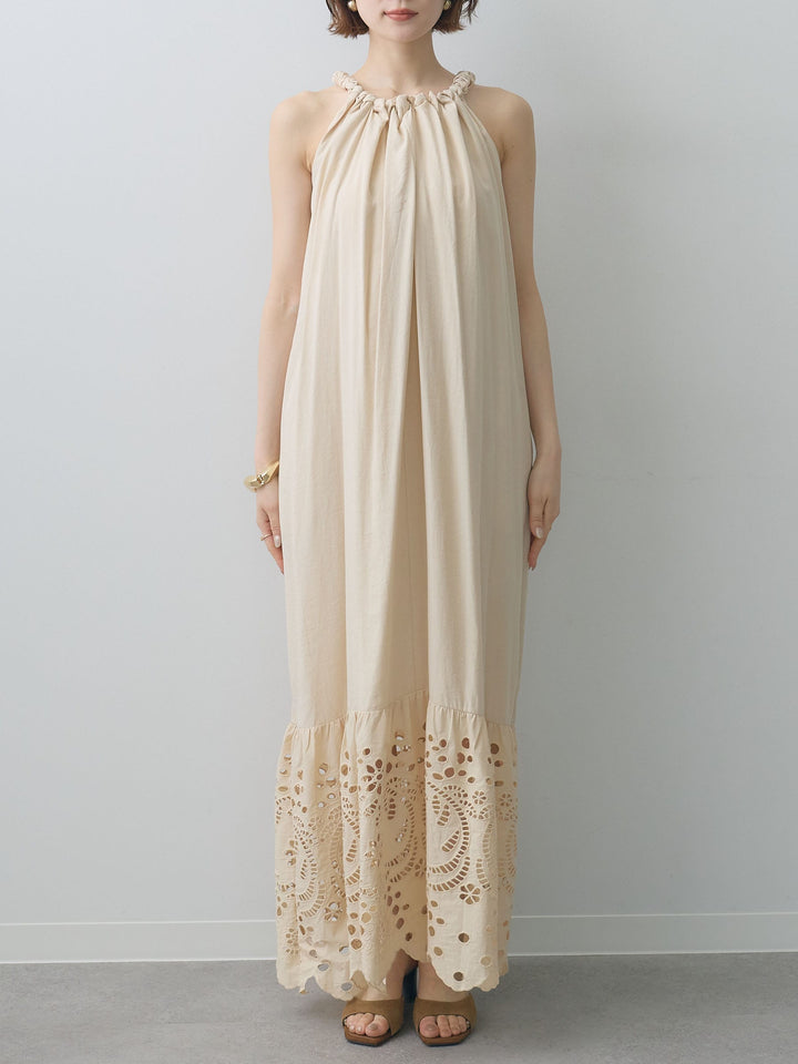 [予約]スカラップヘムカットワークレースキャミワンピース/beige