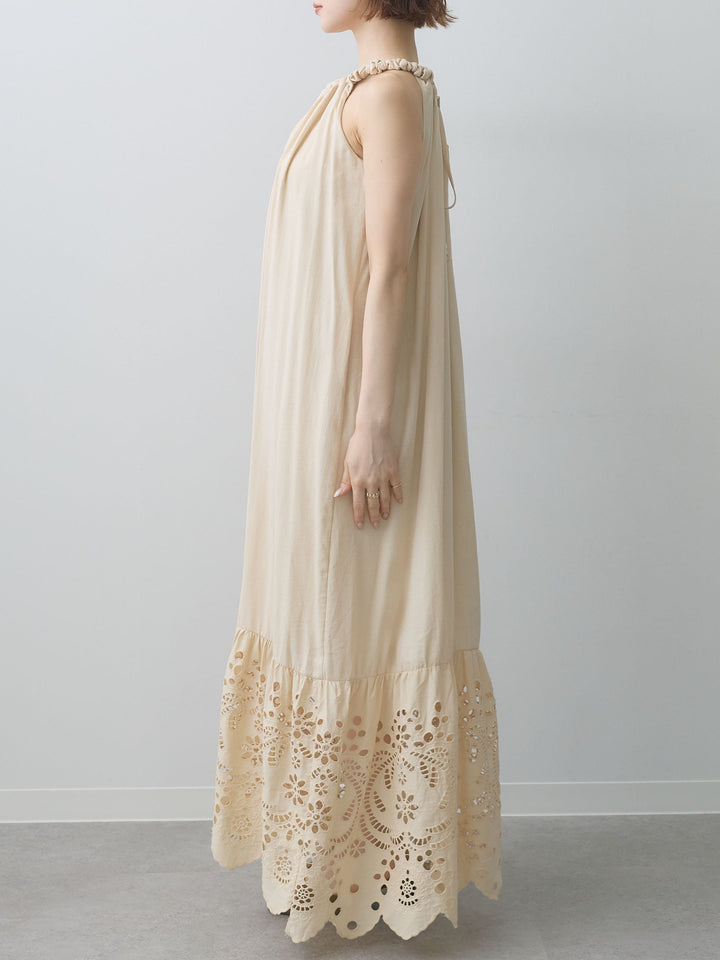 [予約]スカラップヘムカットワークレースキャミワンピース/beige