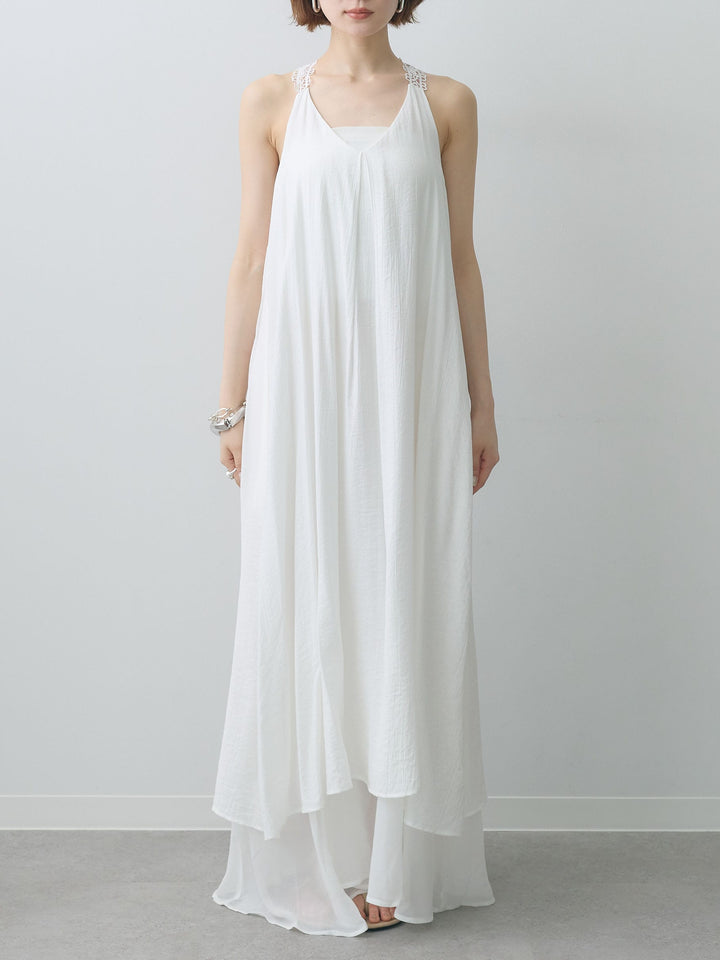 [予約]バックレースレイヤードノースリワンピース/white