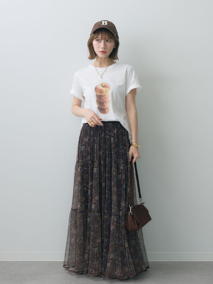 [SET]ピーチフォトTEE+フラワーチュールギャザースカート(2set)