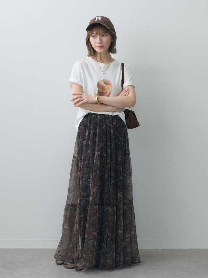 [SET]ピーチフォトTEE+フラワーチュールギャザースカート(2set)