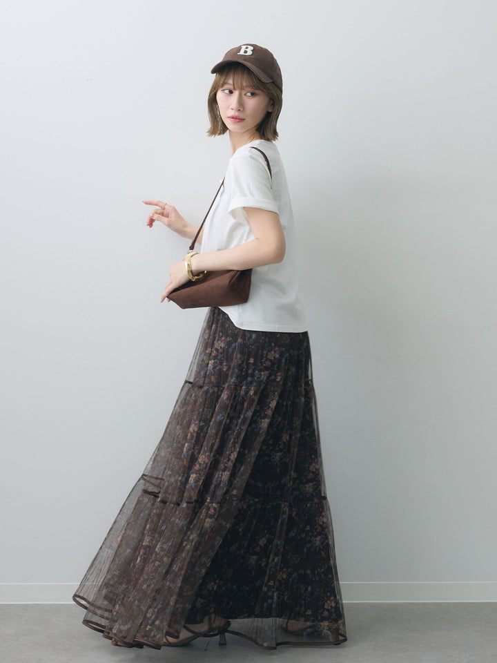 [SET]ピーチフォトTEE+フラワーチュールギャザースカート(2set)