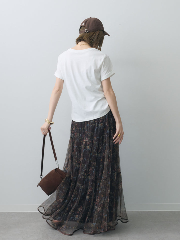 [SET]ピーチフォトTEE+フラワーチュールギャザースカート(2set)