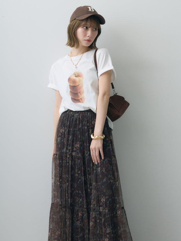 [SET]ピーチフォトTEE+フラワーチュールギャザースカート(2set)