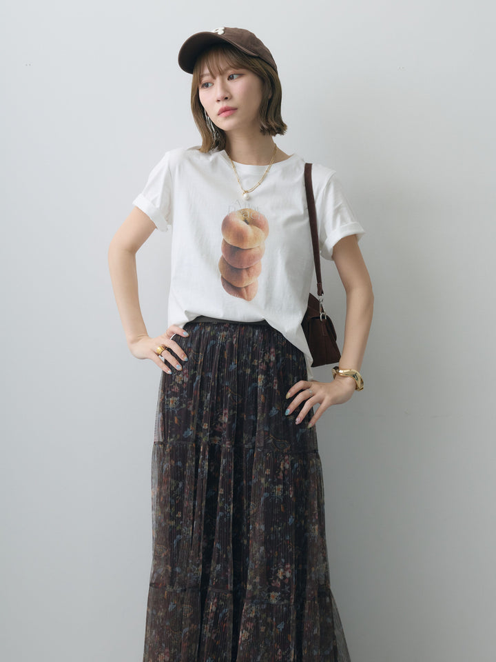 [SET]ピーチフォトTEE+フラワーチュールギャザースカート(2set)