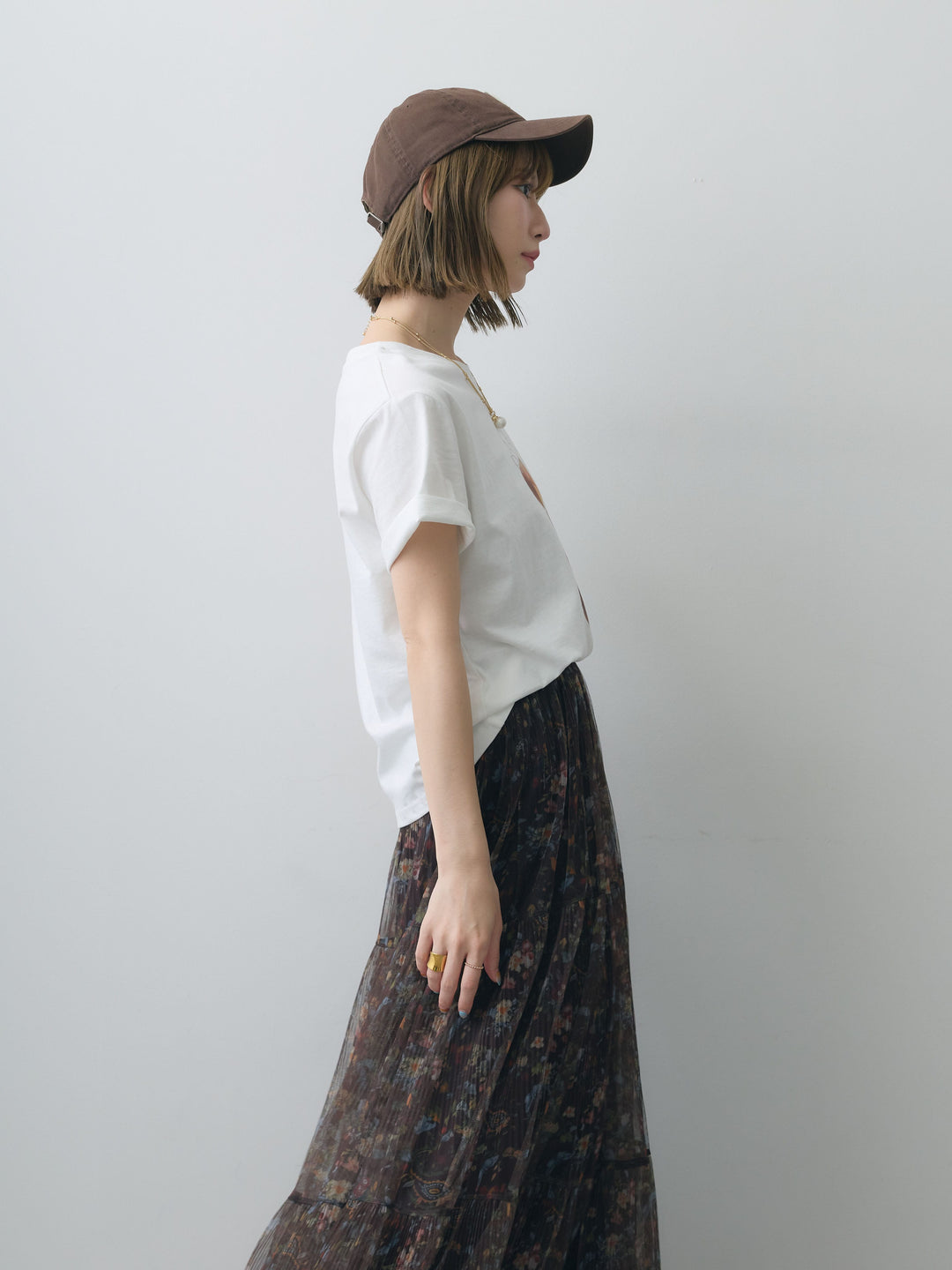 [SET]ピーチフォトTEE+フラワーチュールギャザースカート(2set)